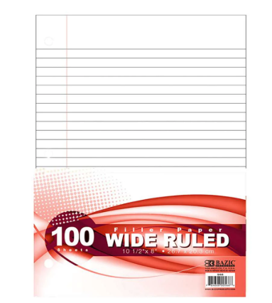 Papel de Argolla- Wide Ruled 100 Sheets