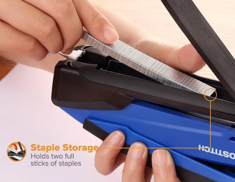 InPower Antimicrobial Spring-Powered Desktop Stapler, 20 Sheets, Blue