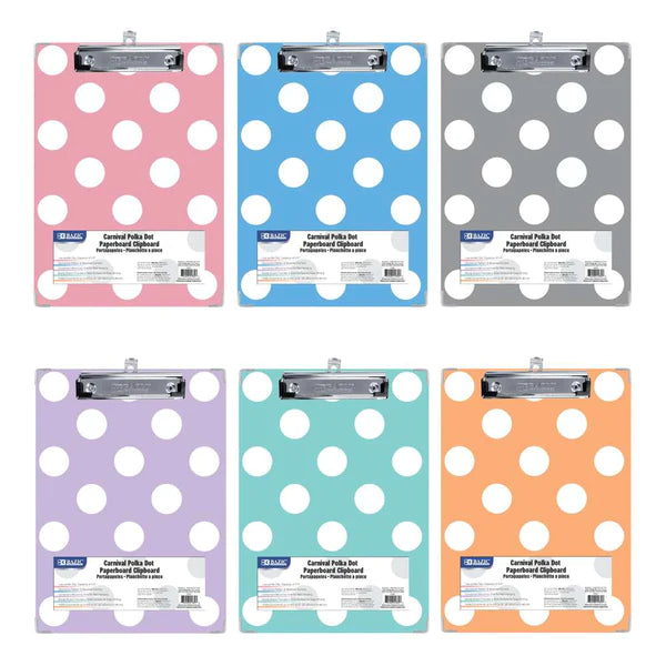 Paperboard Clipboard Standard Size Carnival Polka Dot w/ Low Profile Clip