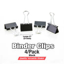 Large 2" (51mm) Black Binder Clip (4/Pack)