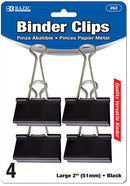Large 2" (51mm) Black Binder Clip (4/Pack)