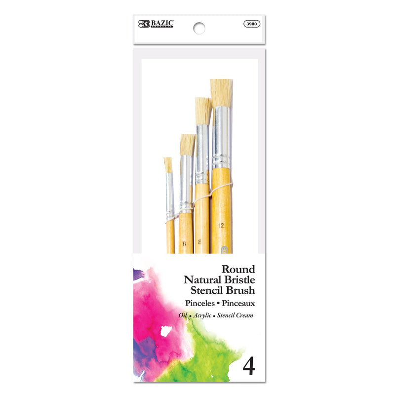 Paint Stencil Brush Round Natural Bristle (4/Pack)