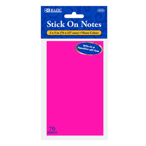 Stick On Notes 3" X 5" 70 Ct. Neon