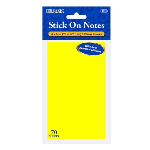 Stick On Notes 3" X 5" 70 Ct. Neon