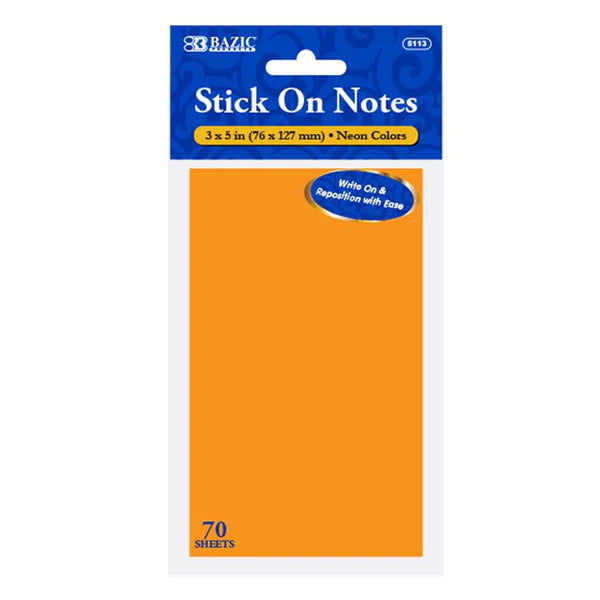 Stick On Notes 3" X 5" 70 Ct. Neon