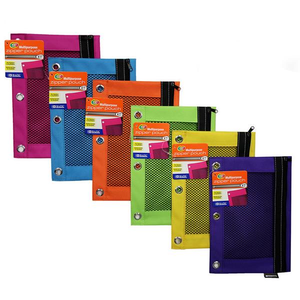 Pencil Pouch 3-Ring Bright Color w/ Mesh Window