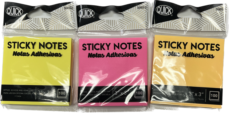 Stick On Notes 3" X 3" 100 Ct. Neon Colors