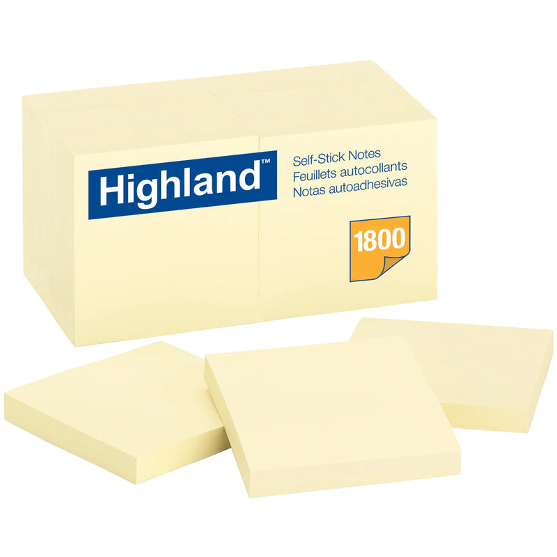 Highland Notes, 3 x 5, yellow, 18-Pads of 100/Pack of 1800