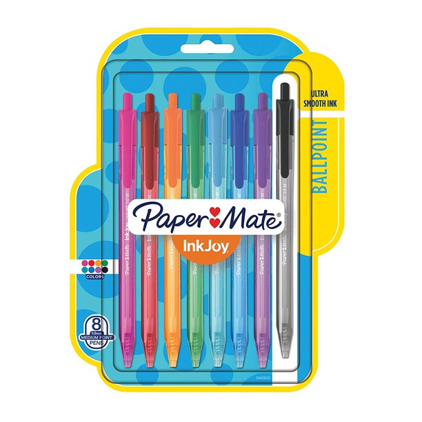 Paper Mate InkJoy Retractable Ballpoint Pens, Medium Point, Assorted Ink, 8 Pack